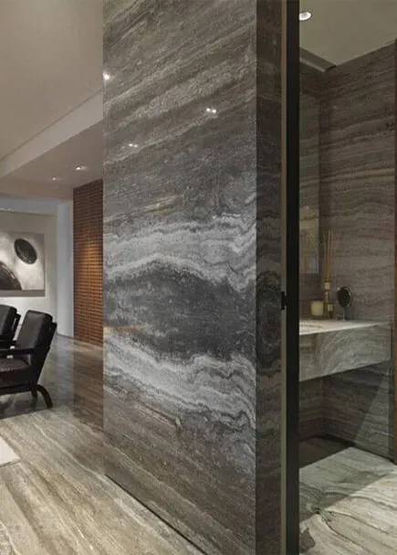 Grey Silver Travertine applied in an interior