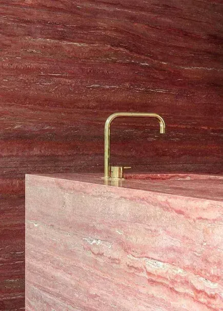 Red Travertine applied in an interior