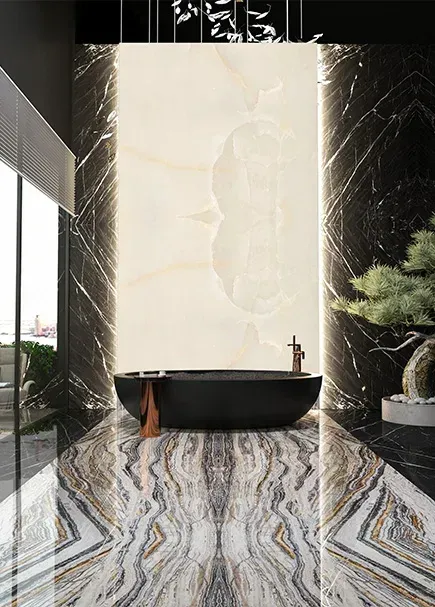 White Persian Onyx applied in an interior