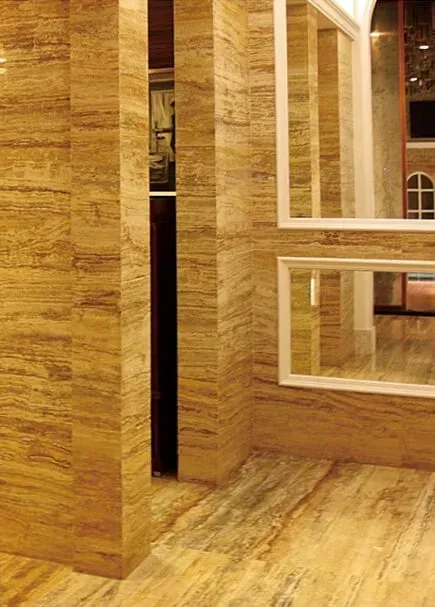 Yellow Travertine applied in an interior